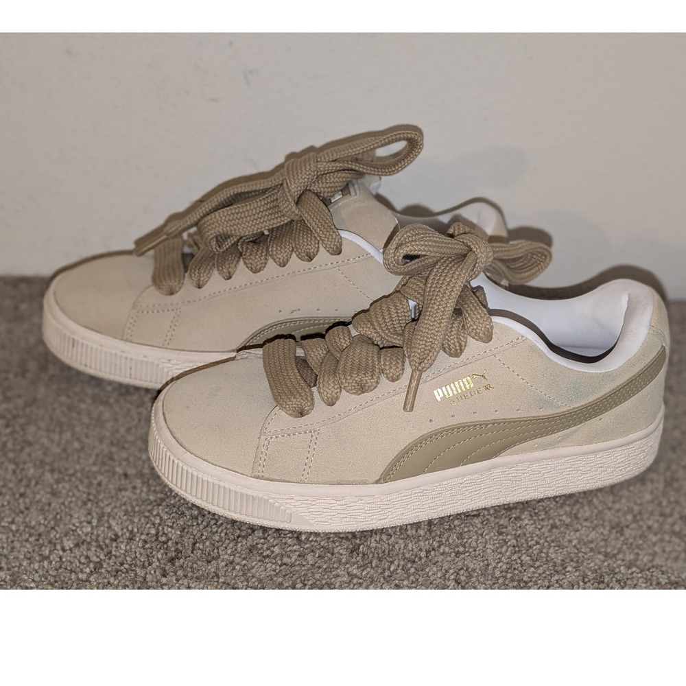 Puma Suede XL Frosted Ivory Warm White Tan Chunky Skater Sneakers Womens 8